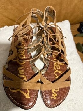 Sam Edelman Beige Lace-Up Gladiator Sandals